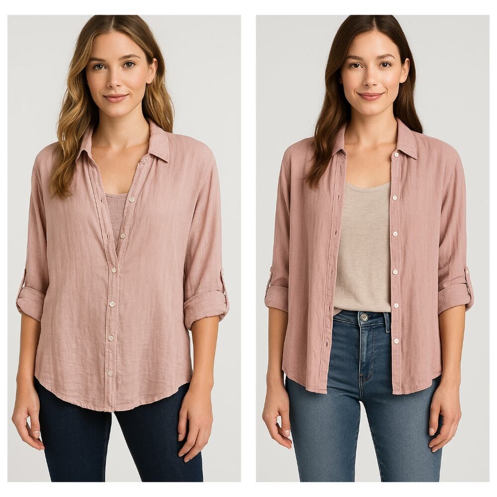 NWT Sofia Made in Italy Linen‎ Cotton Blend Button Up Blouse Open Front Pink